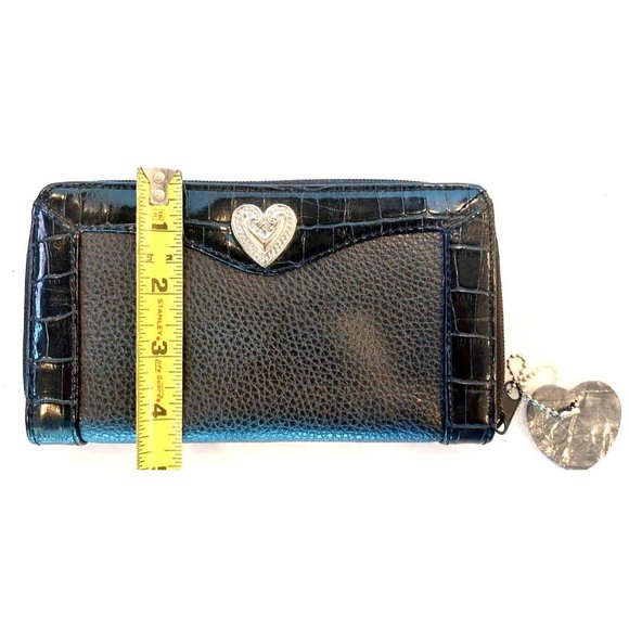 Brighton Bellissimo Heart Black Patent‎ Leather Croc Embossed Pebbled Wallet New - Picture 6 of 6